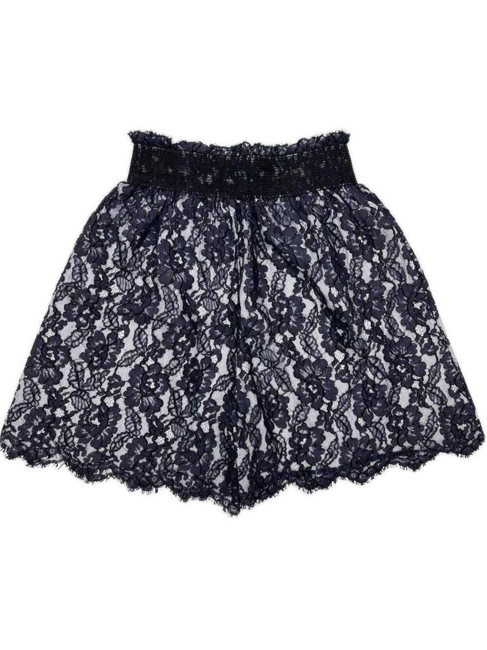 Chanel Navy Cotton Blend Camellia Lace Culottes Shorts 34